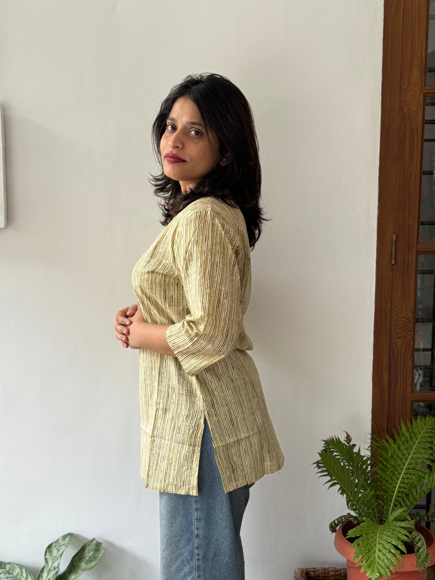 Olive Green Striped Short Top
