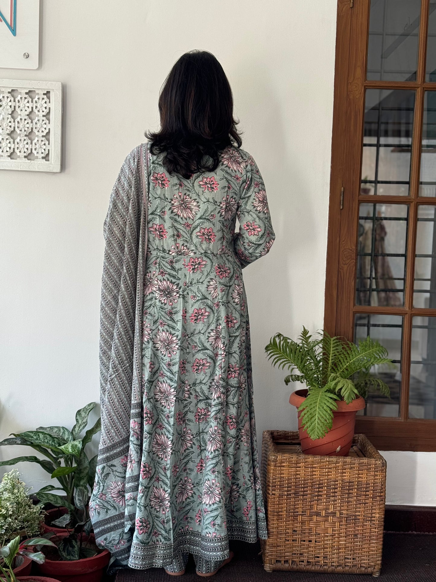 Ash Olivine 3 Piece Floral Anarkali Set