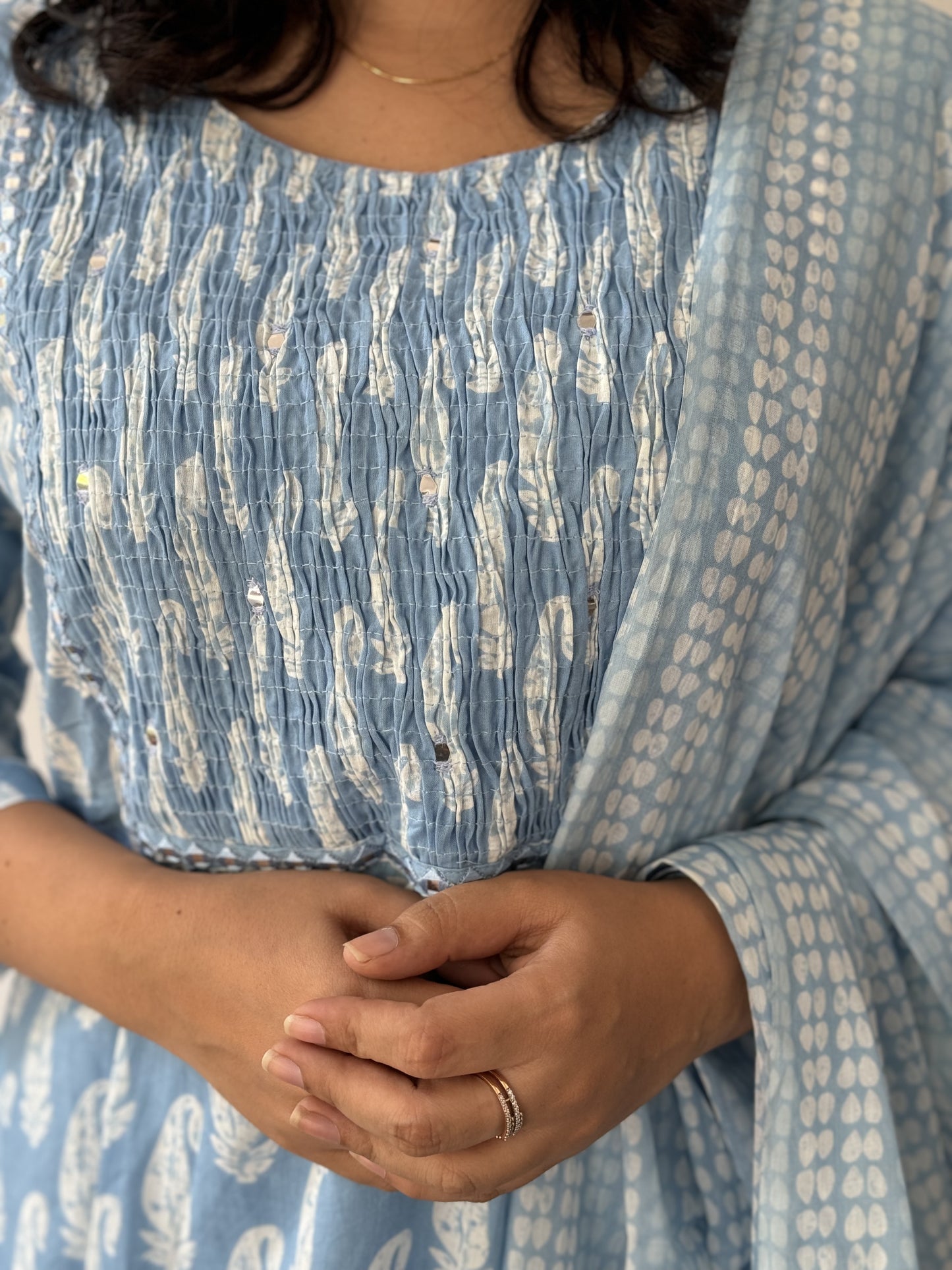 Sky Blue 3 Piece Floral Salwar Set