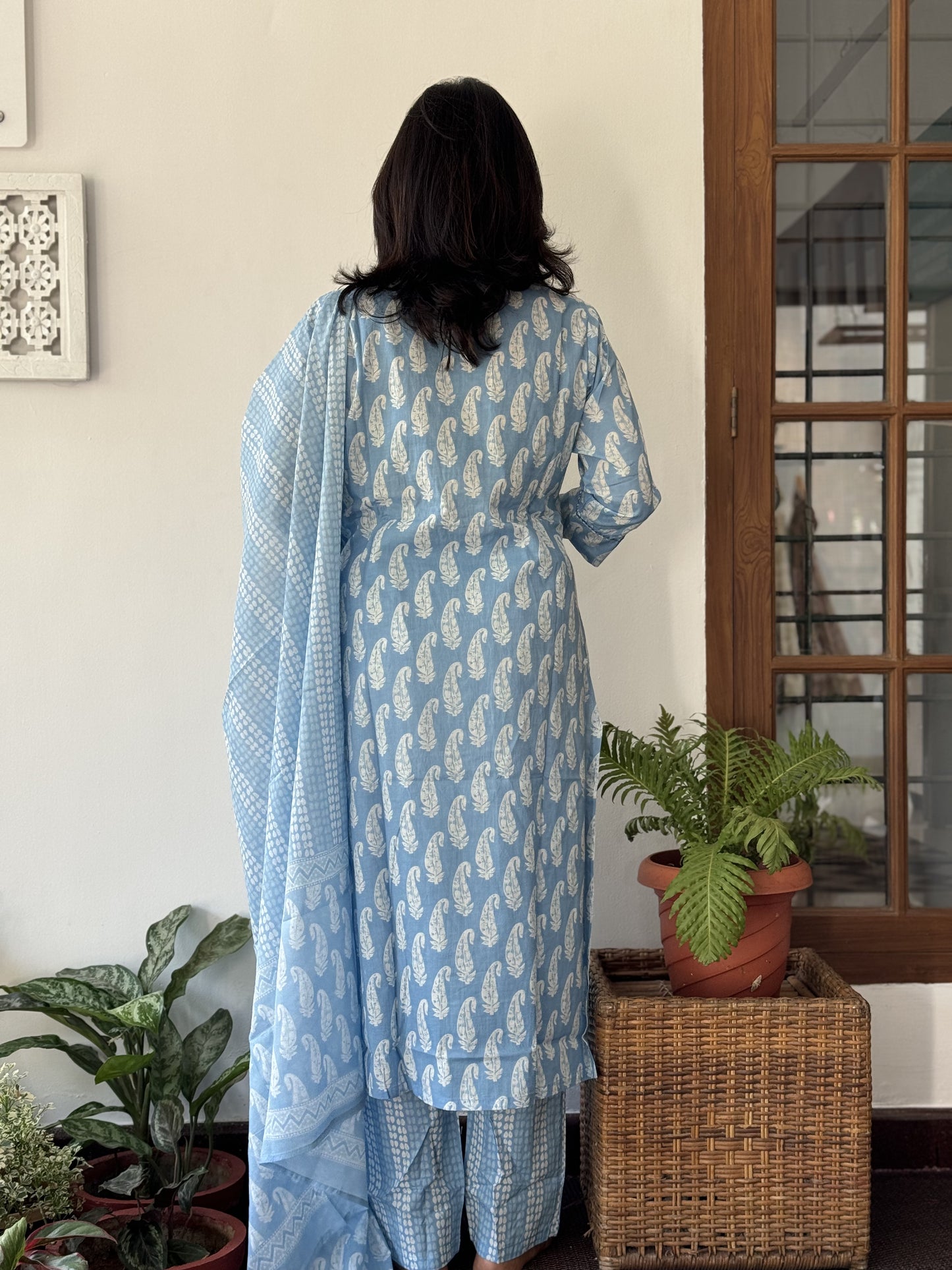 Sky Blue 3 Piece Floral Salwar Set