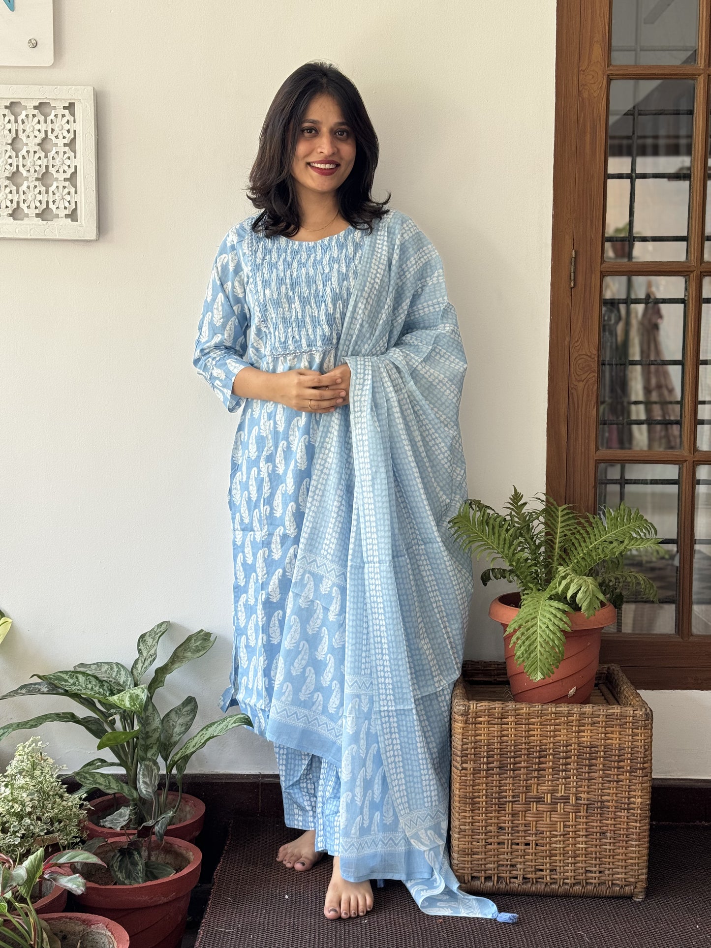 Sky Blue 3 Piece Floral Salwar Set