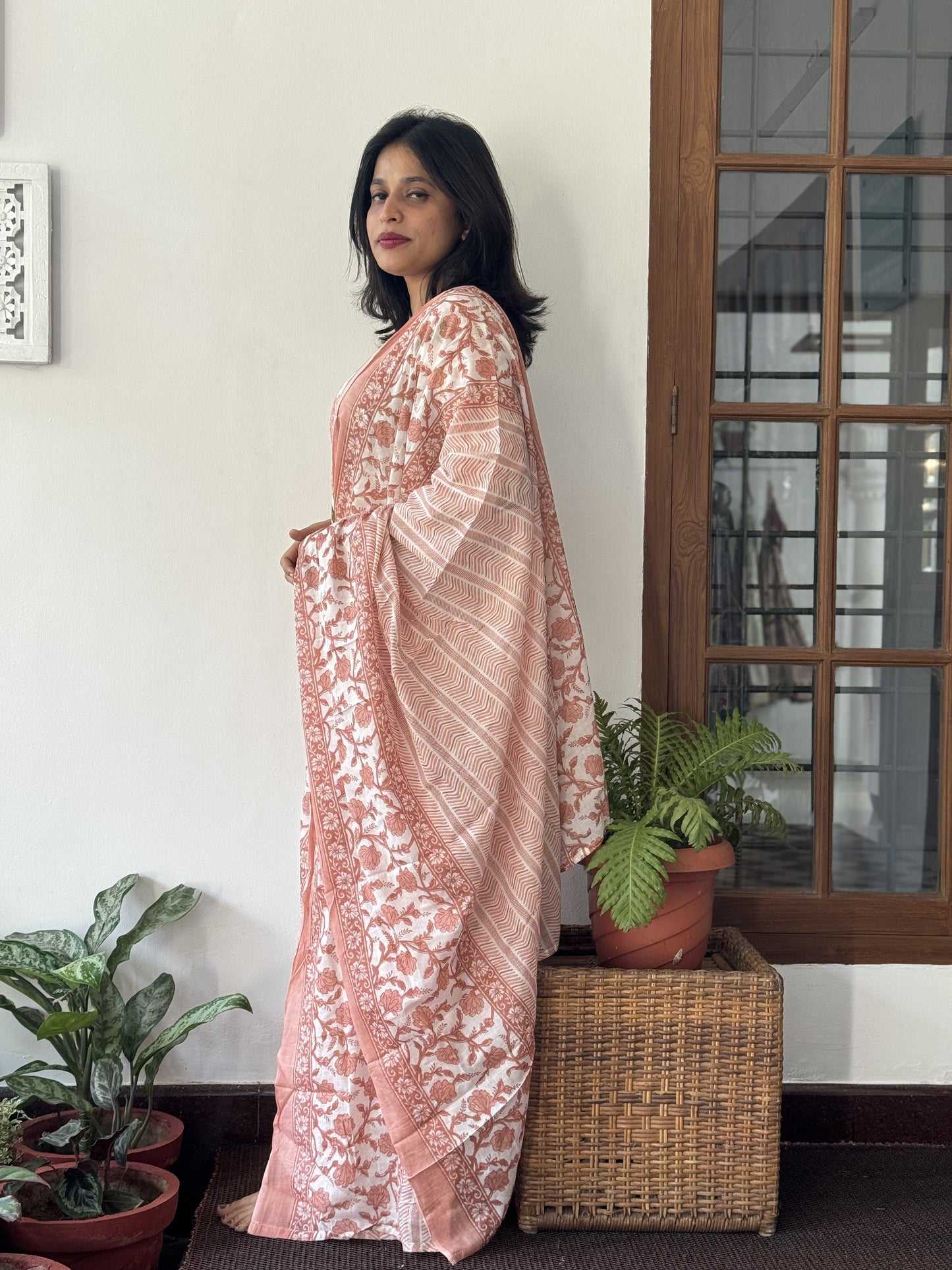 Peach and White 3 Piece Floral Salwar Set