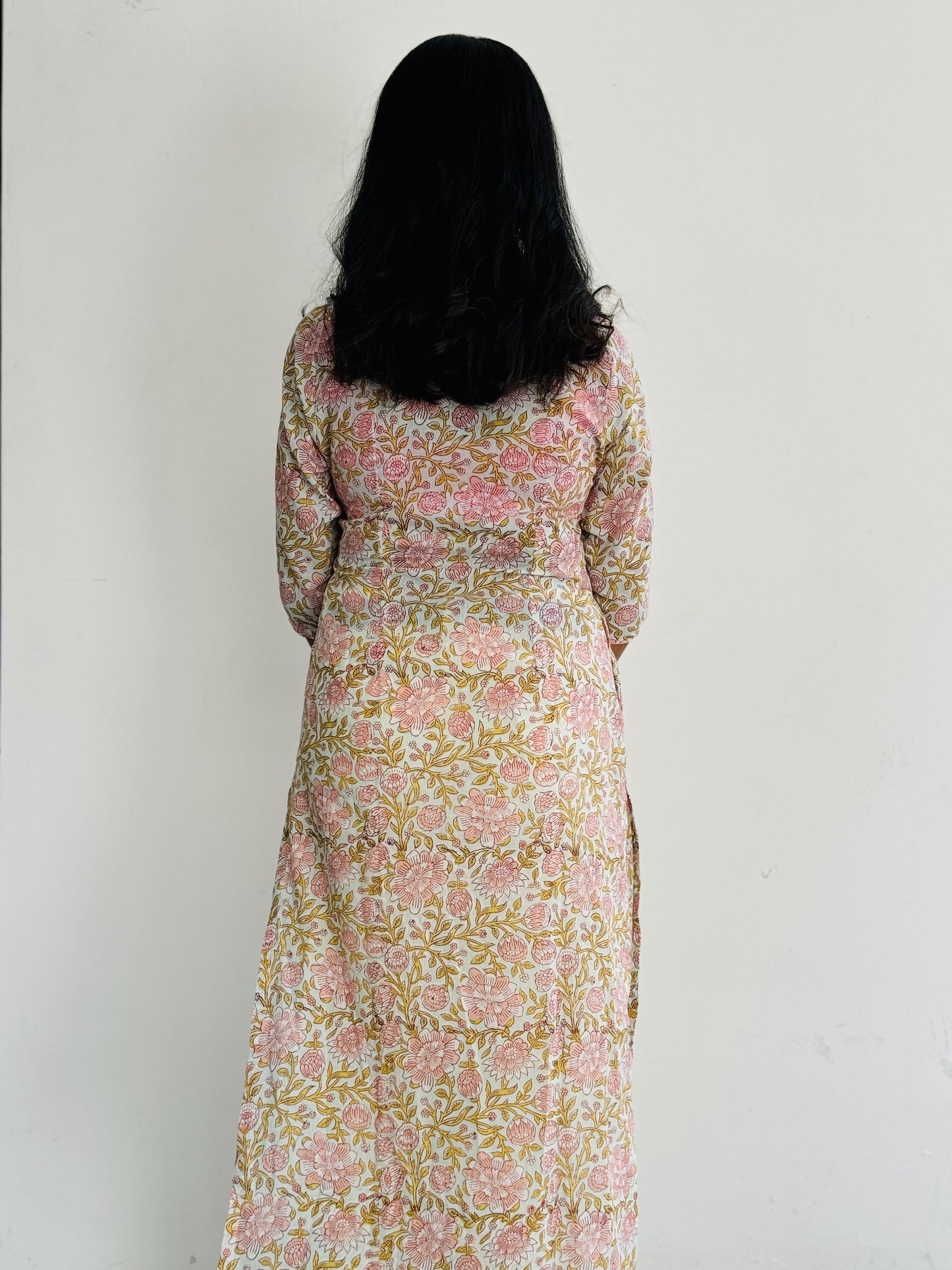 White, Yellow and Pink Floral Kurta