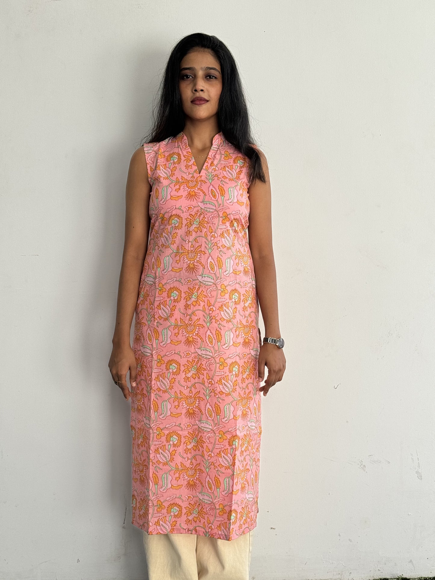 Pink & Orange Floral Kurta