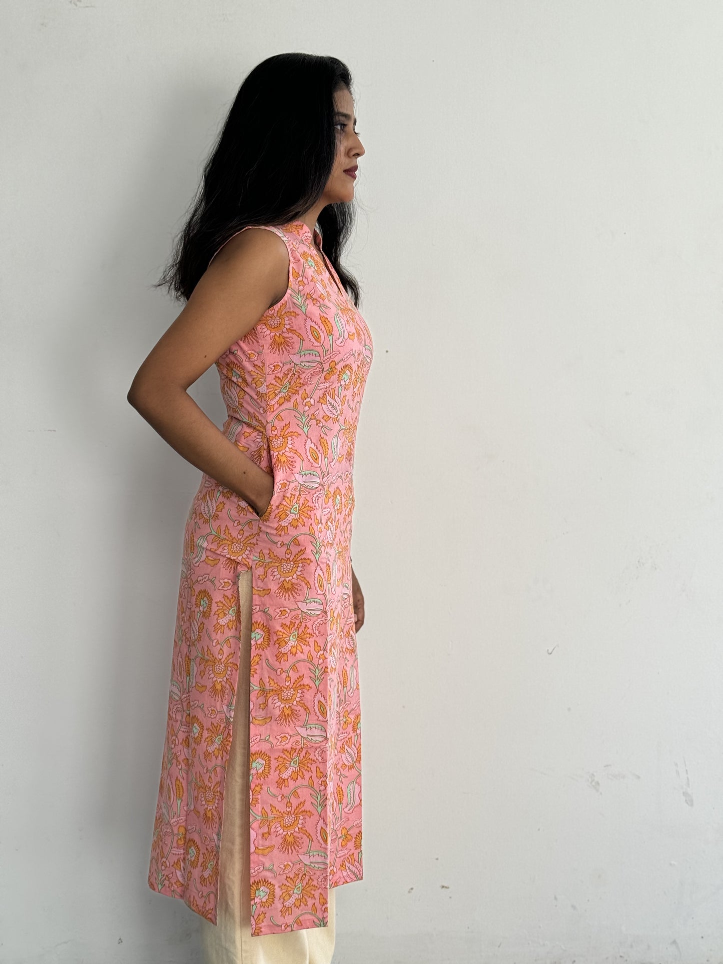 Pink & Orange Floral Kurta