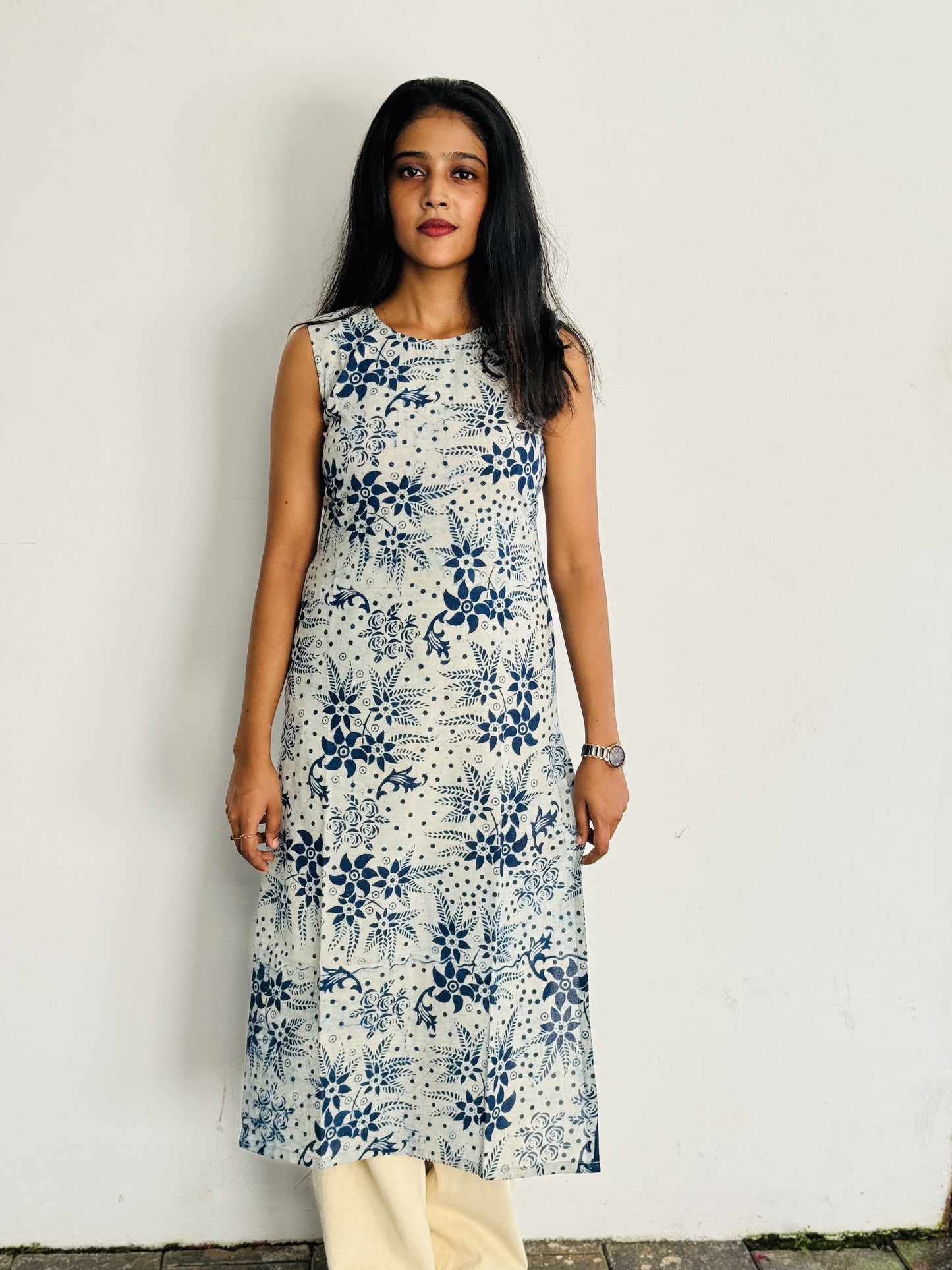 Blue Florals in White Kurta