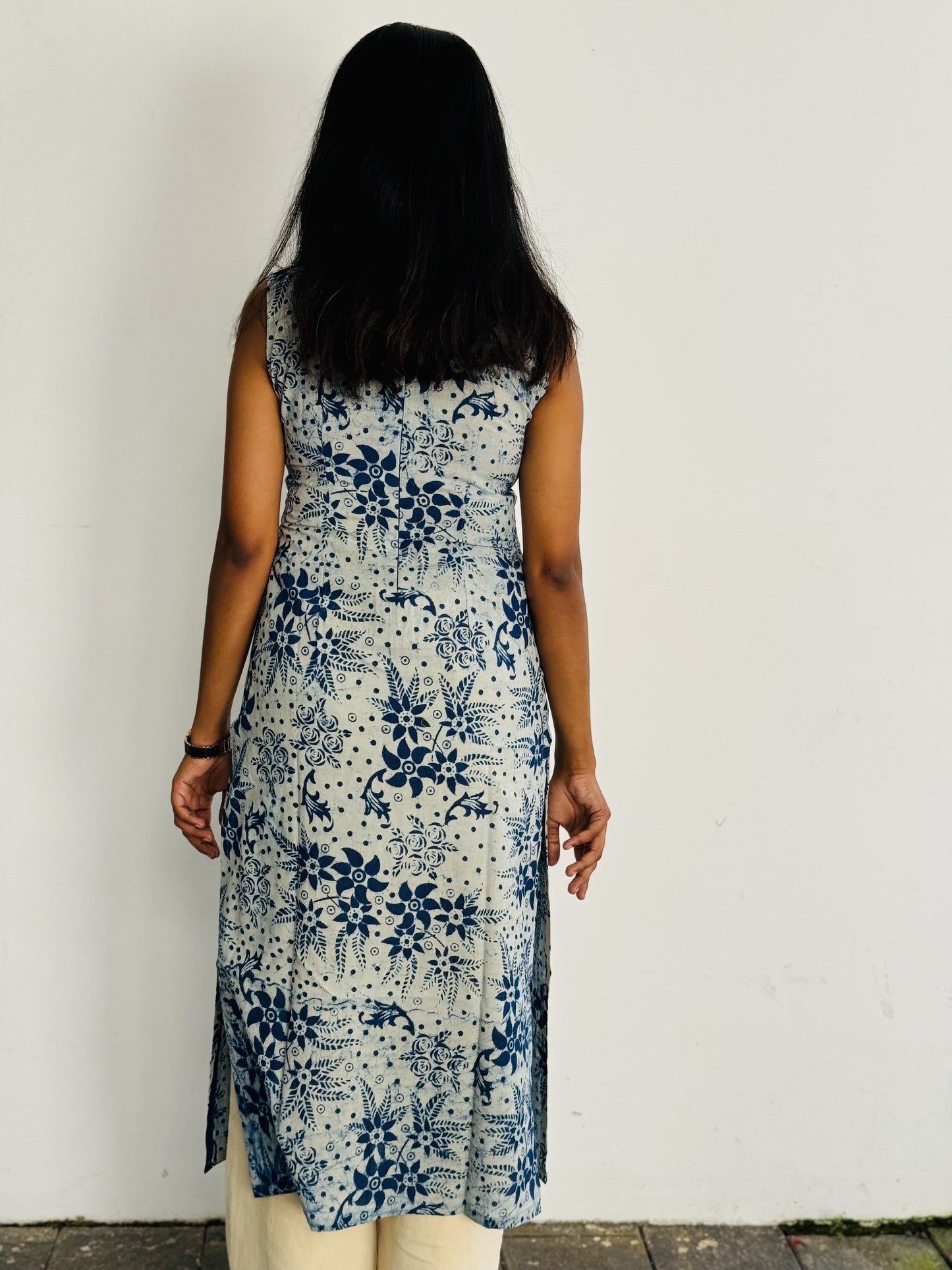Blue Florals in White Kurta