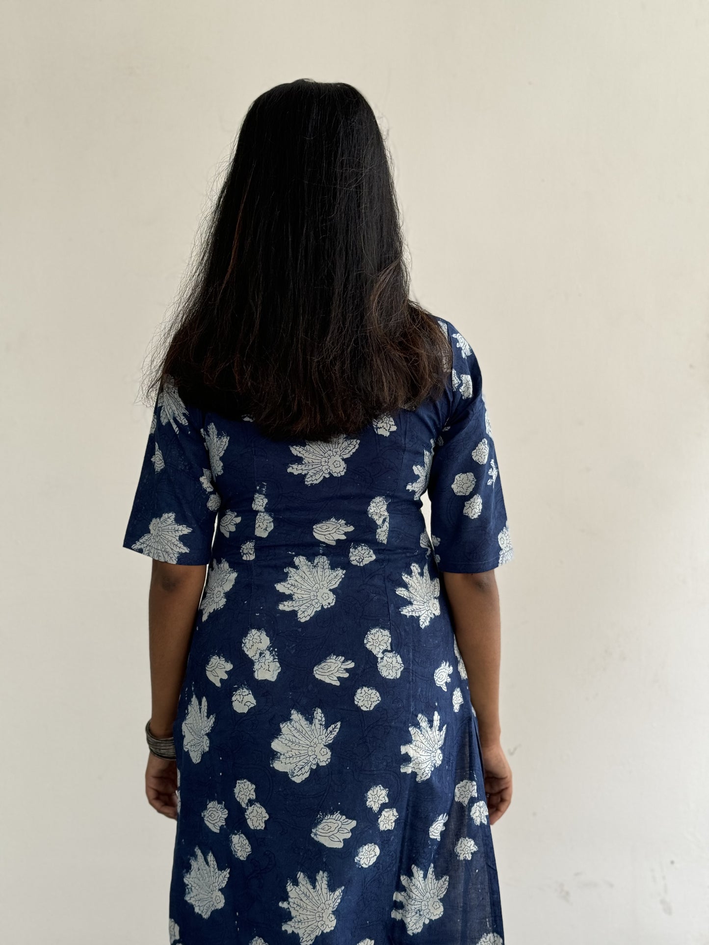 White and Indigo Floral Kurta