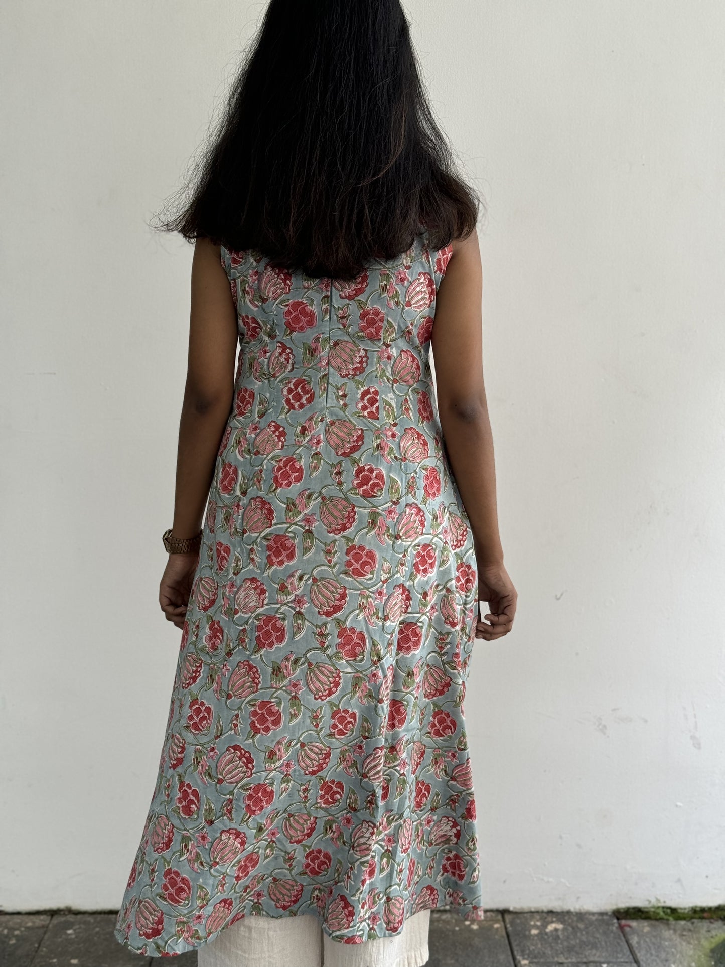 Fuchsia and Sky-Blue Floral Kurta