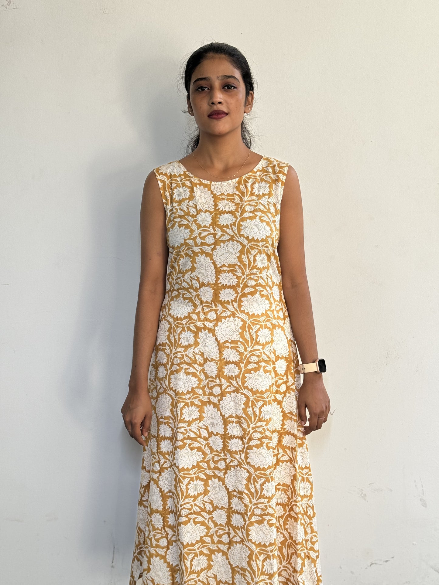 Caramel and White Floral Kurta