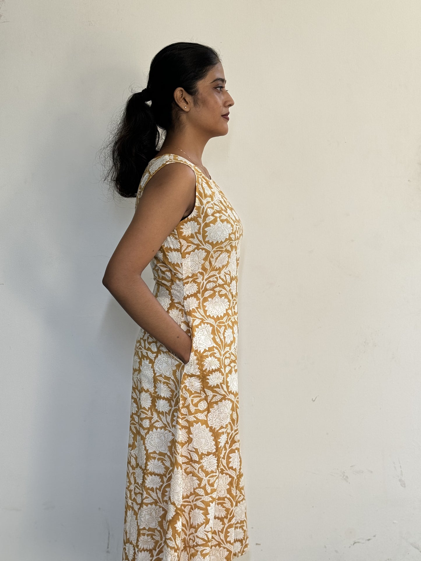 Caramel and White Floral Kurta